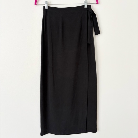 Express Silk Black Vintage Tie Wrap Midi Skirt Size Small - Picture 1 of 6